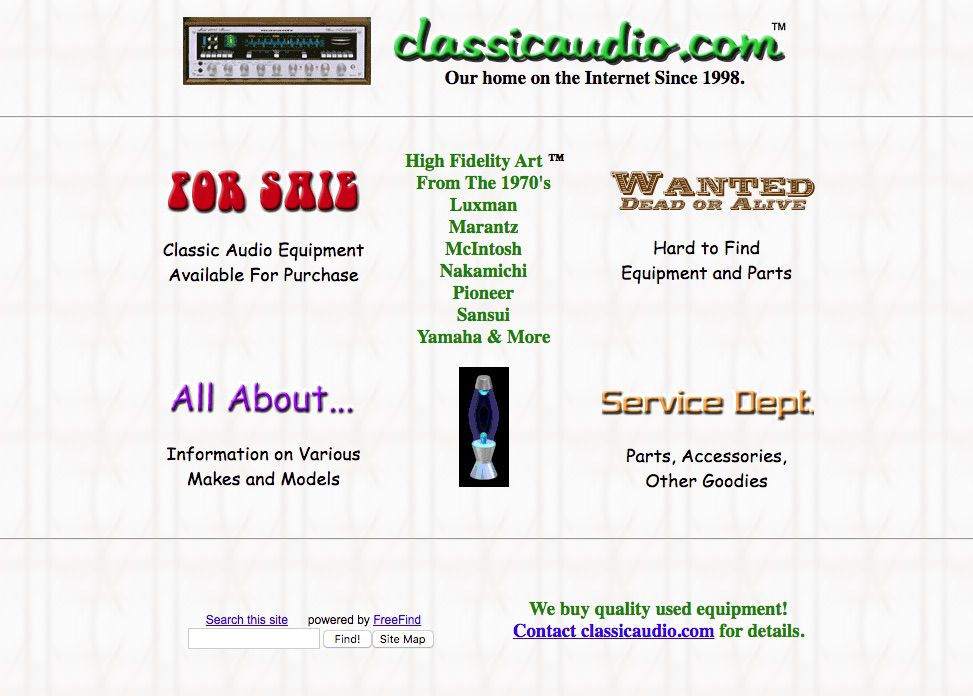 Screenshot z webu Classic Audio prodávajícího použité stereofonní zařízení