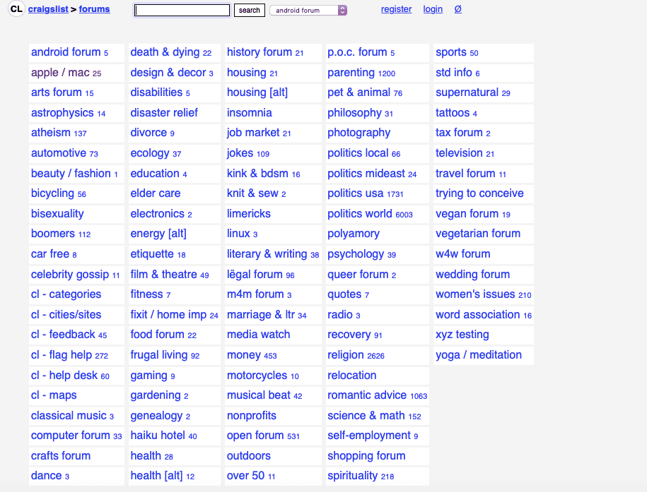 Screenshot fóra Craigslist