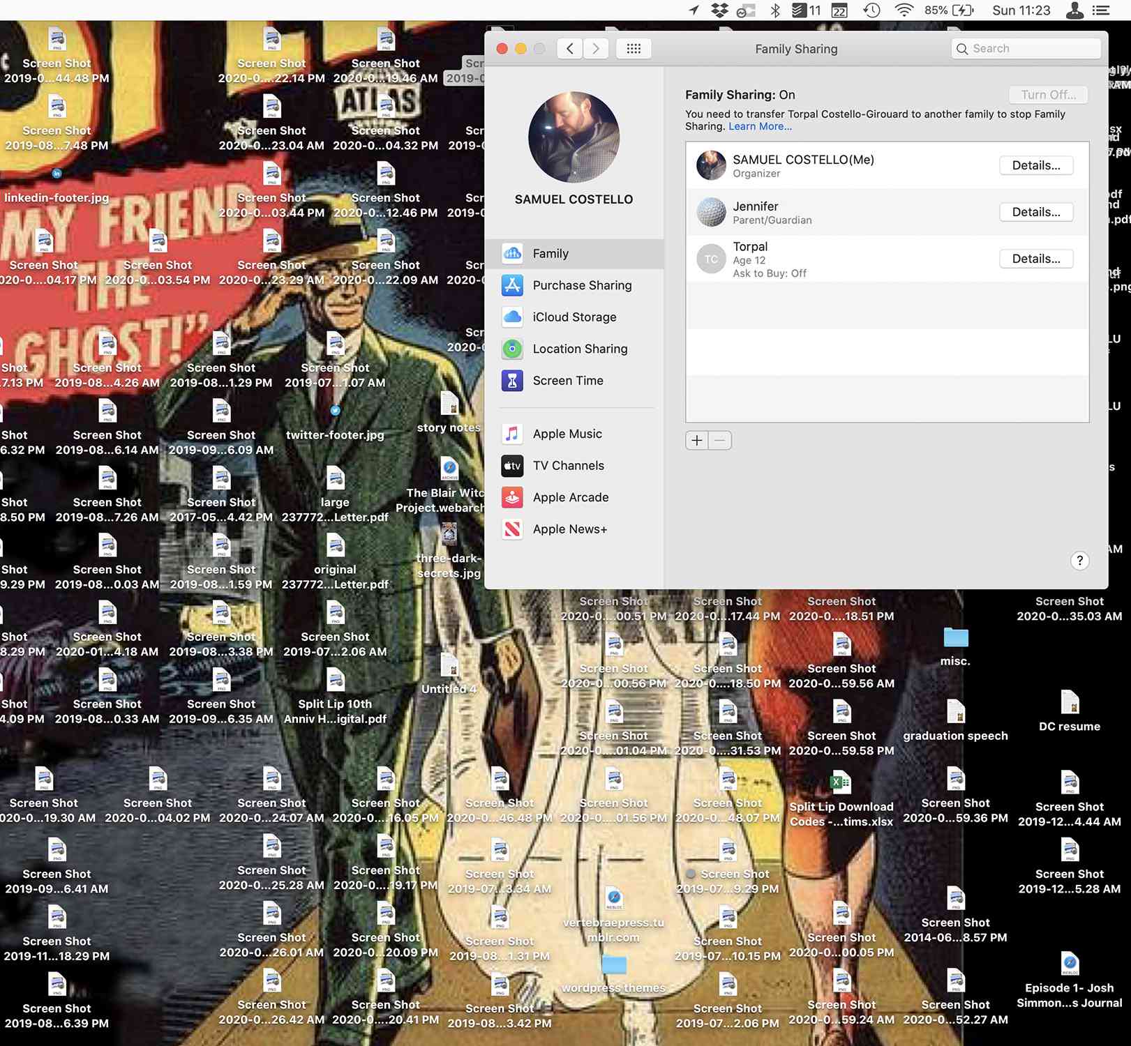 Screenshot okna předvoleb rodinného sdílení Mac
