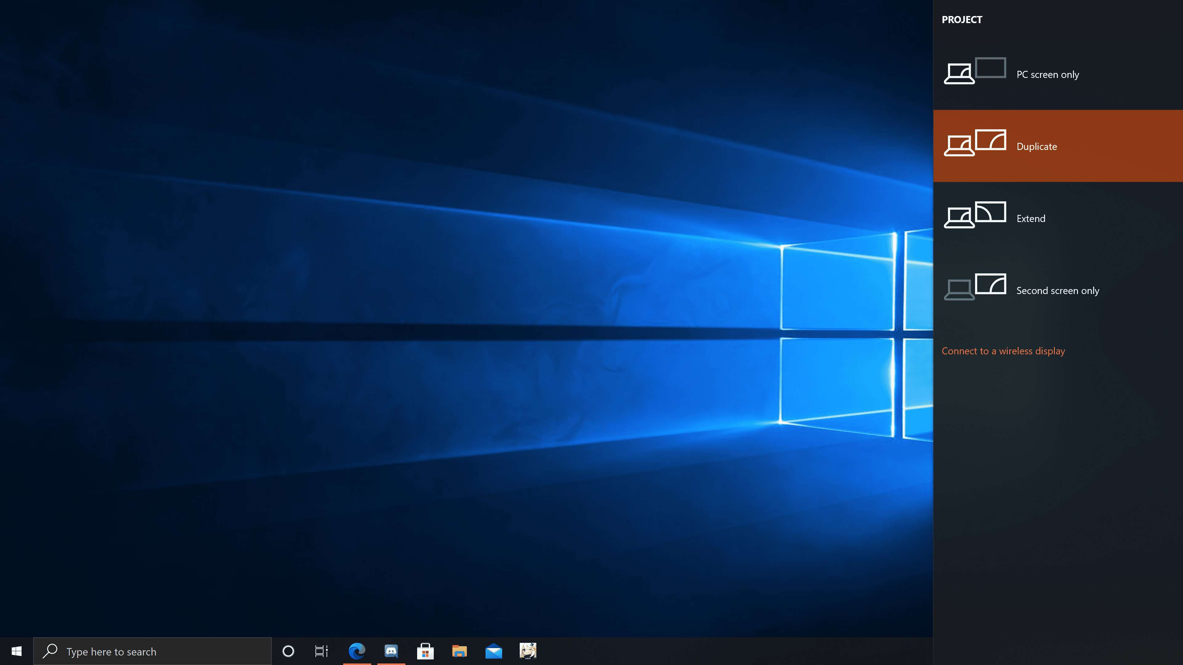 Nabídka projekce Windows 10