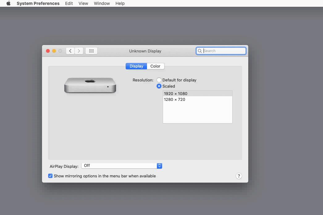 Nastavení zobrazení pro Mac s vybraným měřítkem