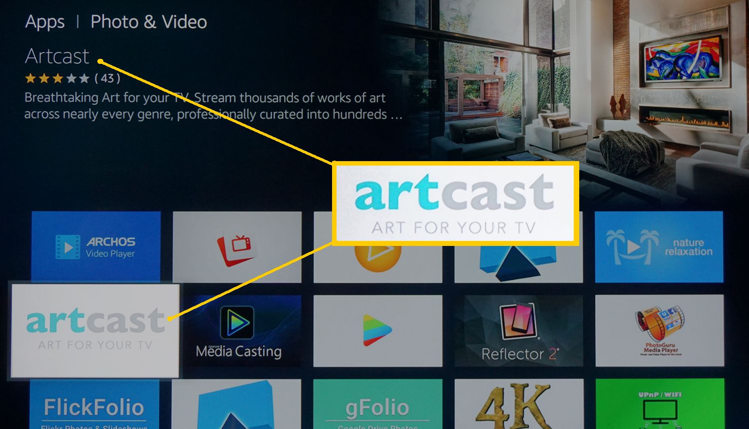 Aplikace Artcast na Amazon Fire TV