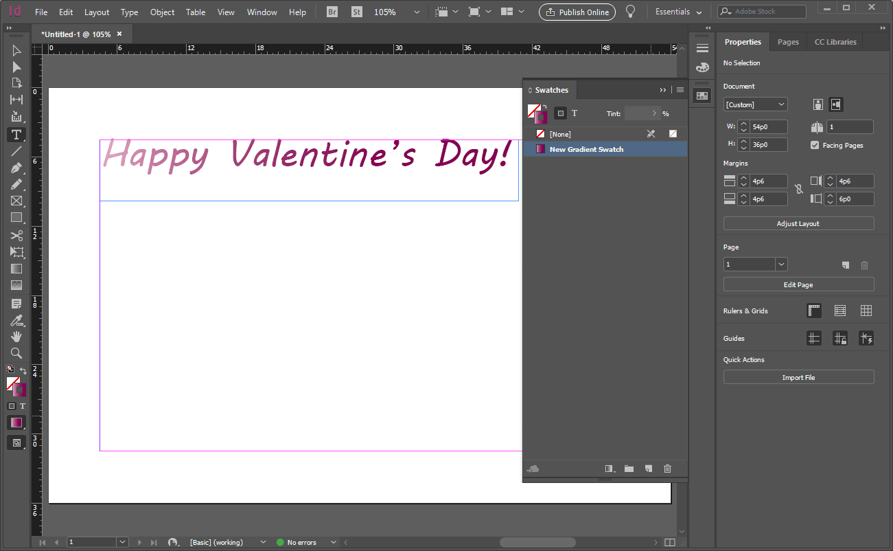 Text aplikace InDesign s přechodem