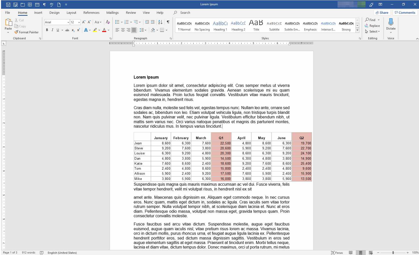 Dokument MS Word s vloženými daty aplikace Excel