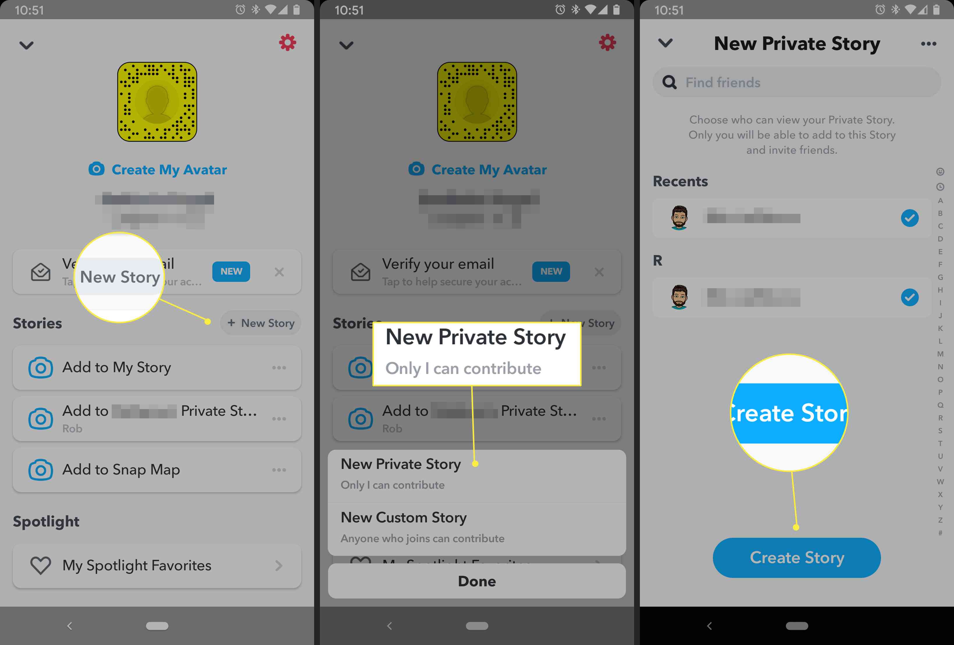 Uživatel Snapchatu vytvoří ze svého profilu nový soukromý příběh