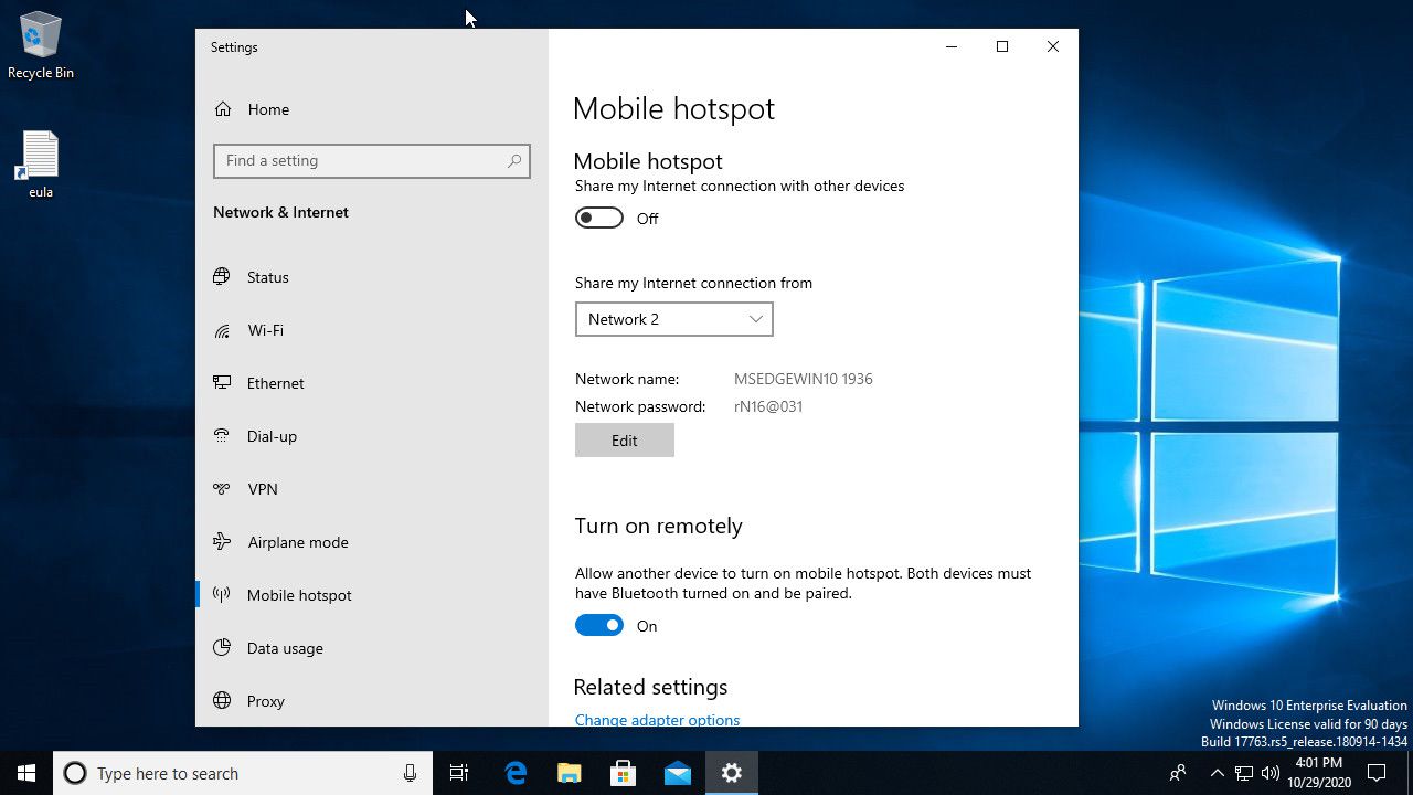 Mobilní hotspot Windows 10