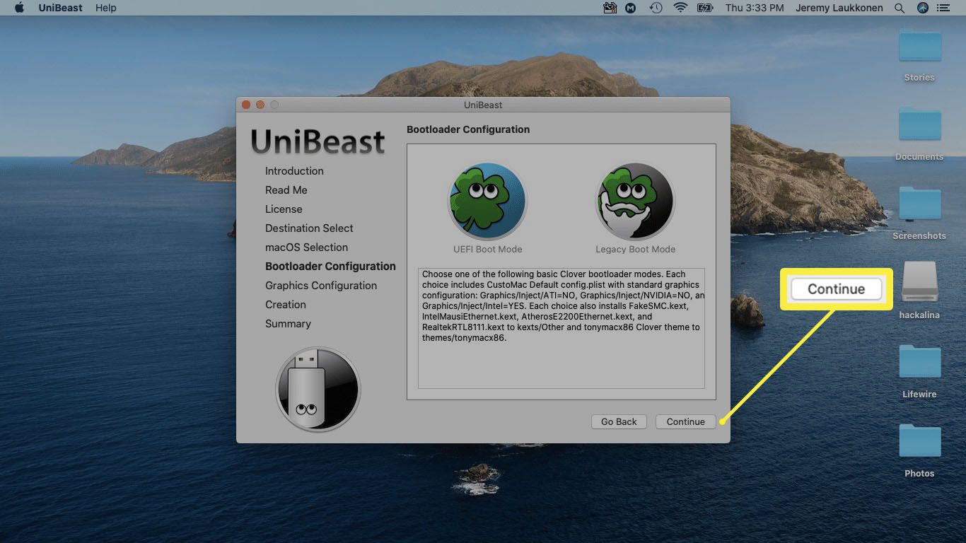 Screenshot konfigurace bootloaderu v UniBeast.