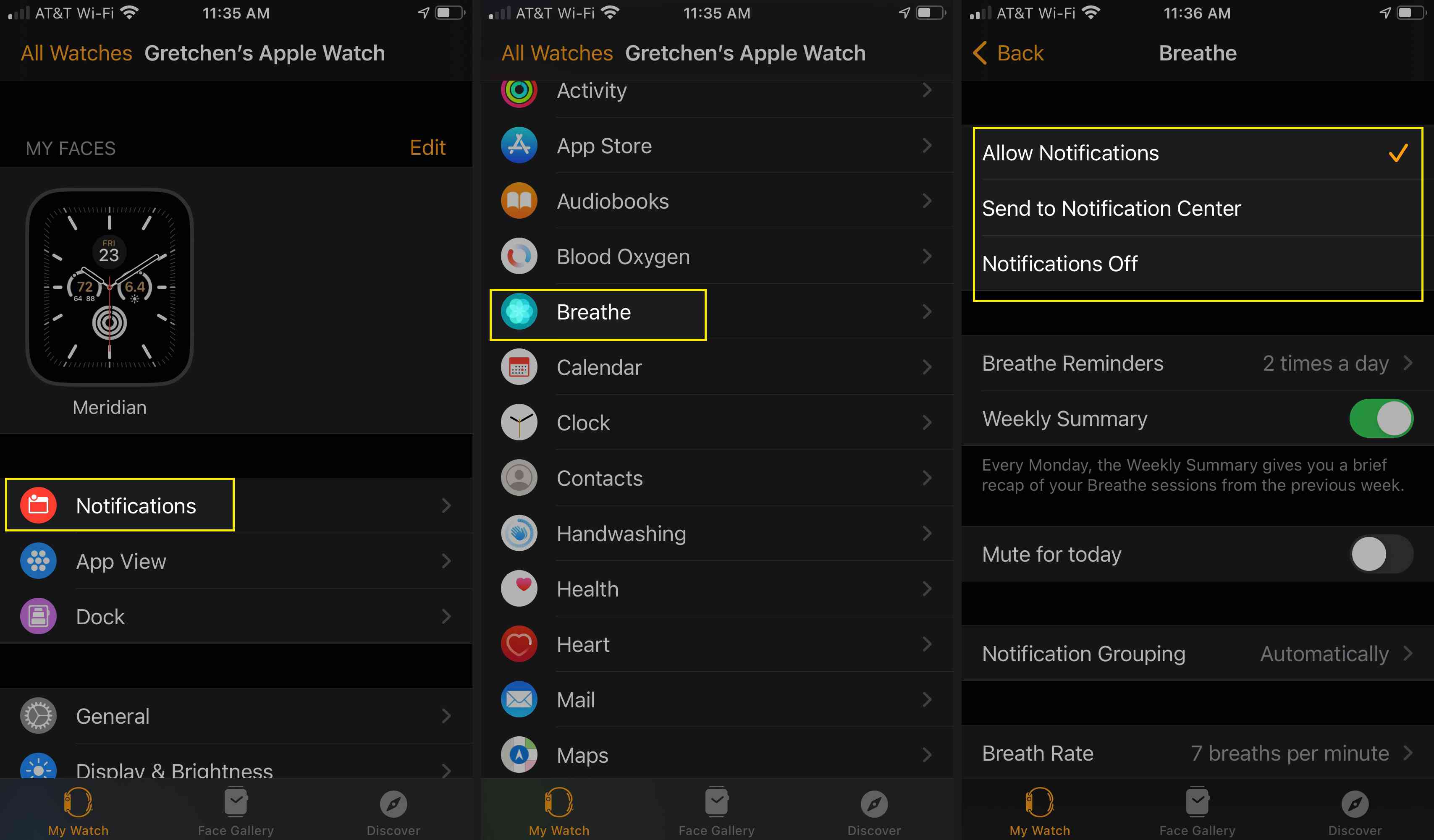 Přizpůsobte si oznámení Breathe v aplikaci Watch