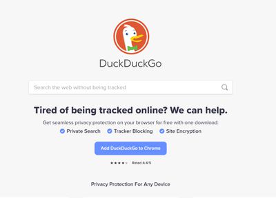 Domovská stránka DuckDuckGo.