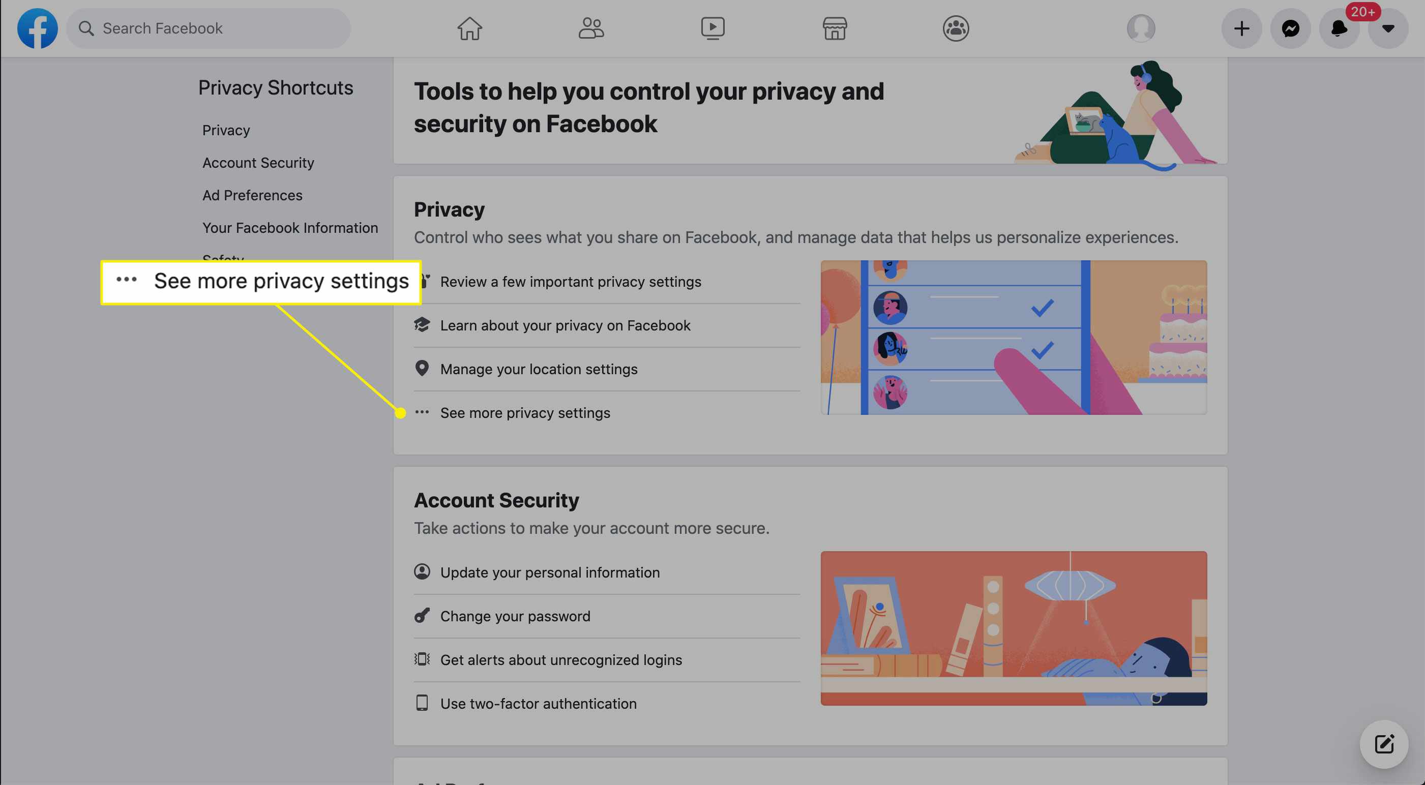 „Zobrazit další nastavení ochrany osobních údajů“ na stránce Zástupci ochrany osobních údajů na Facebooku