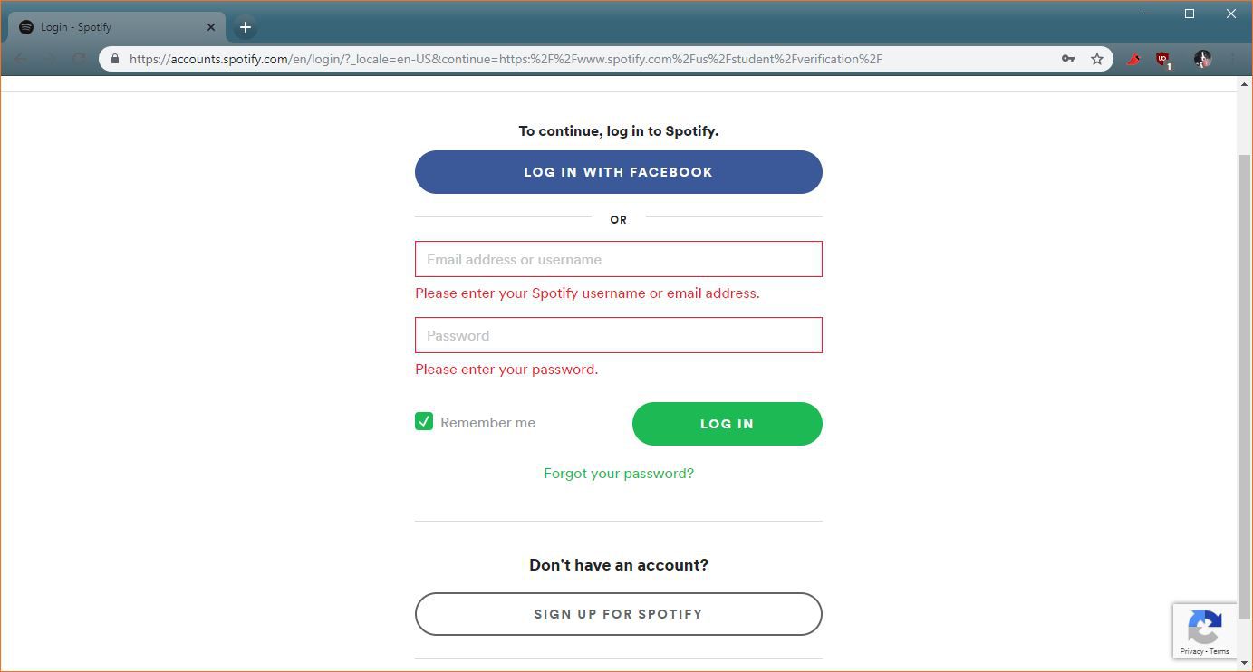 Screenshot procesu registrace Spotify.