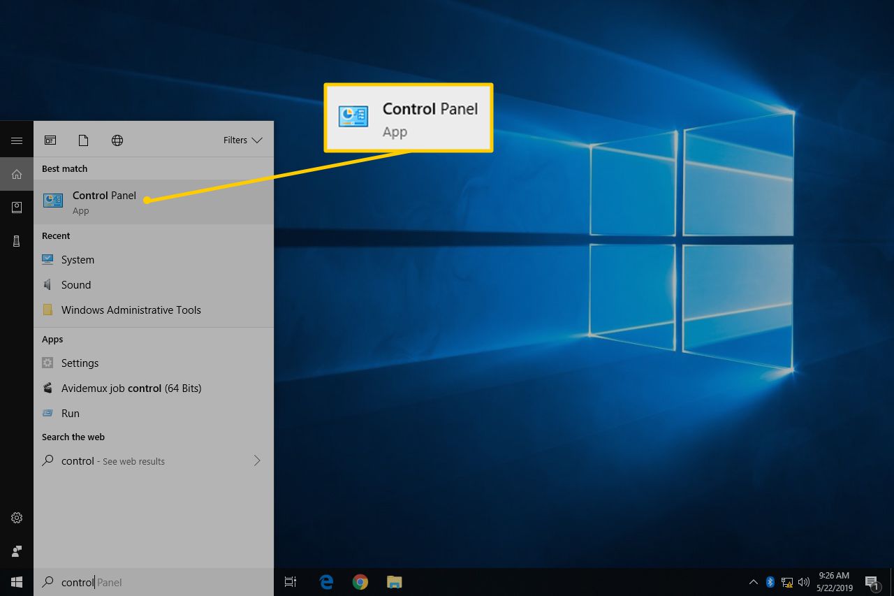 Ovládací panely v nabídce Start pro Windows 10