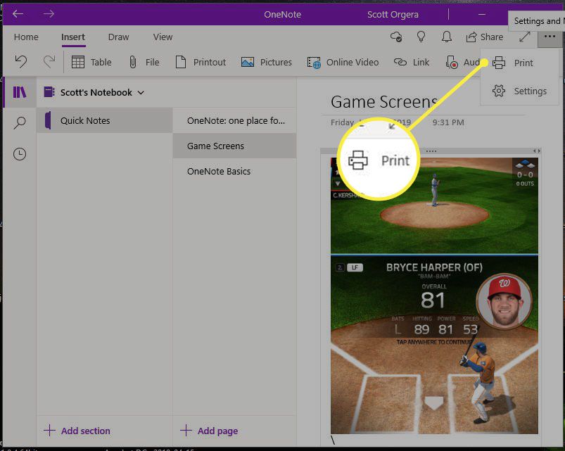 Nabídka Nastavení OneNote pro Windows 10 a Další