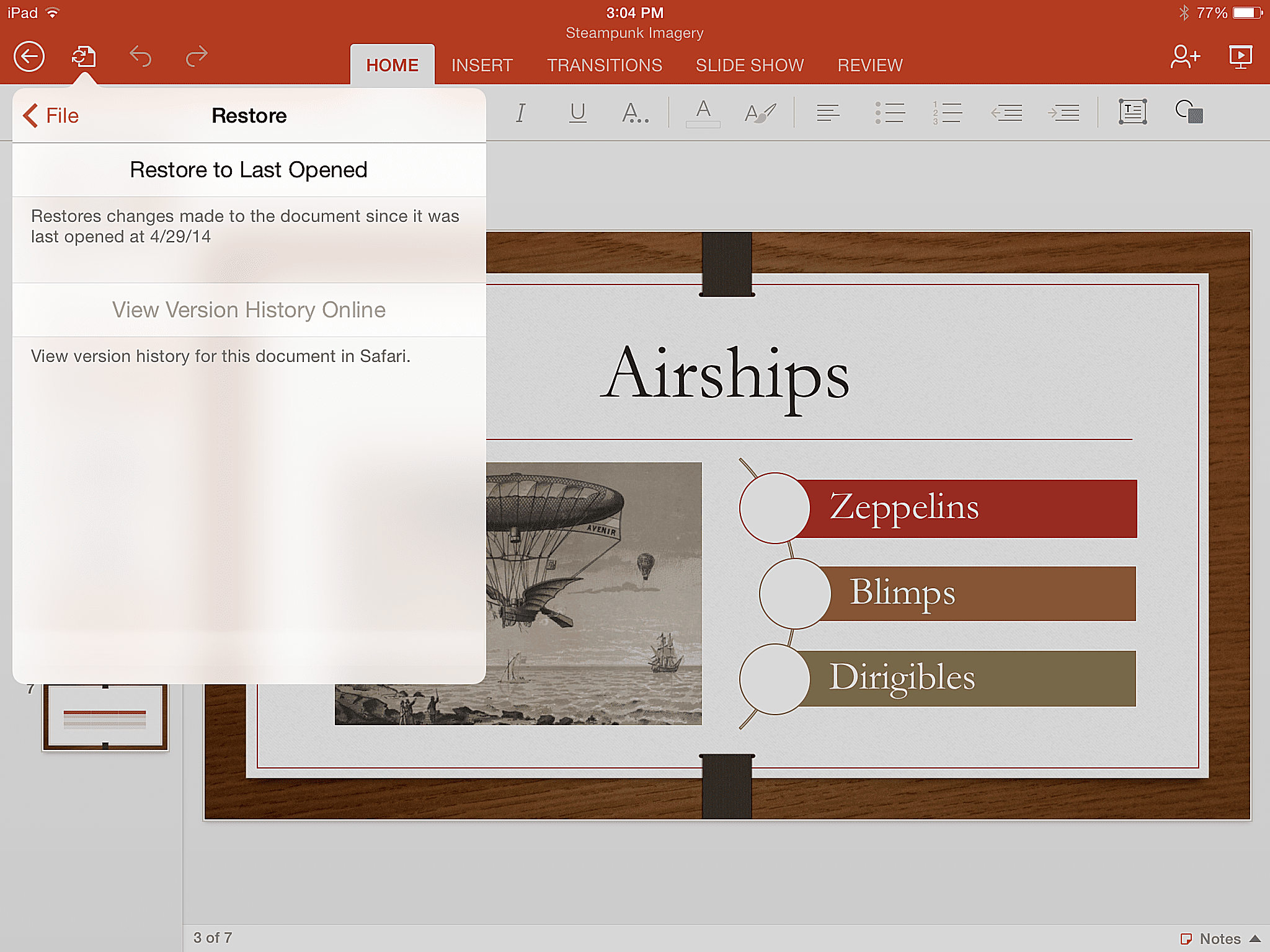 Obnovení dokumentu v aplikaci PowerPoint pro iPad