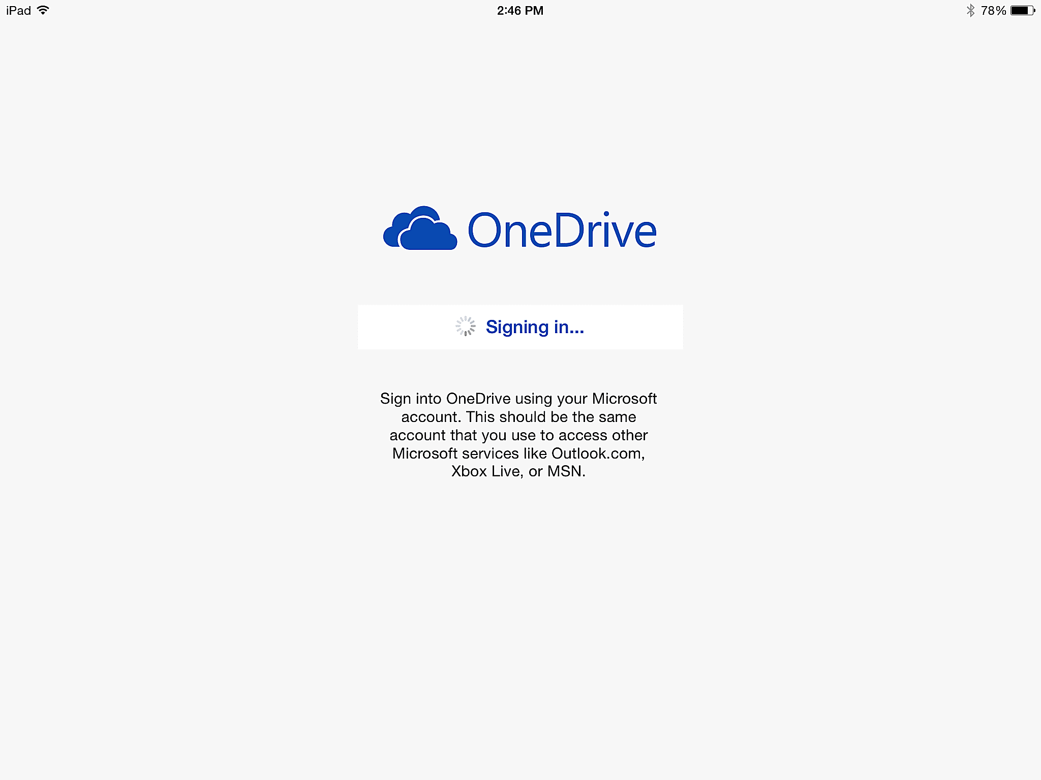 Přihlášení do Microsoft OneDrive na iPadu