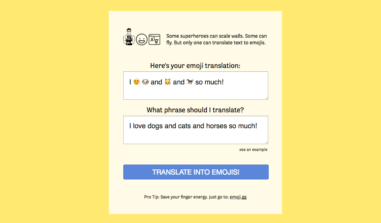 Web aplikace Super Emoji Translator