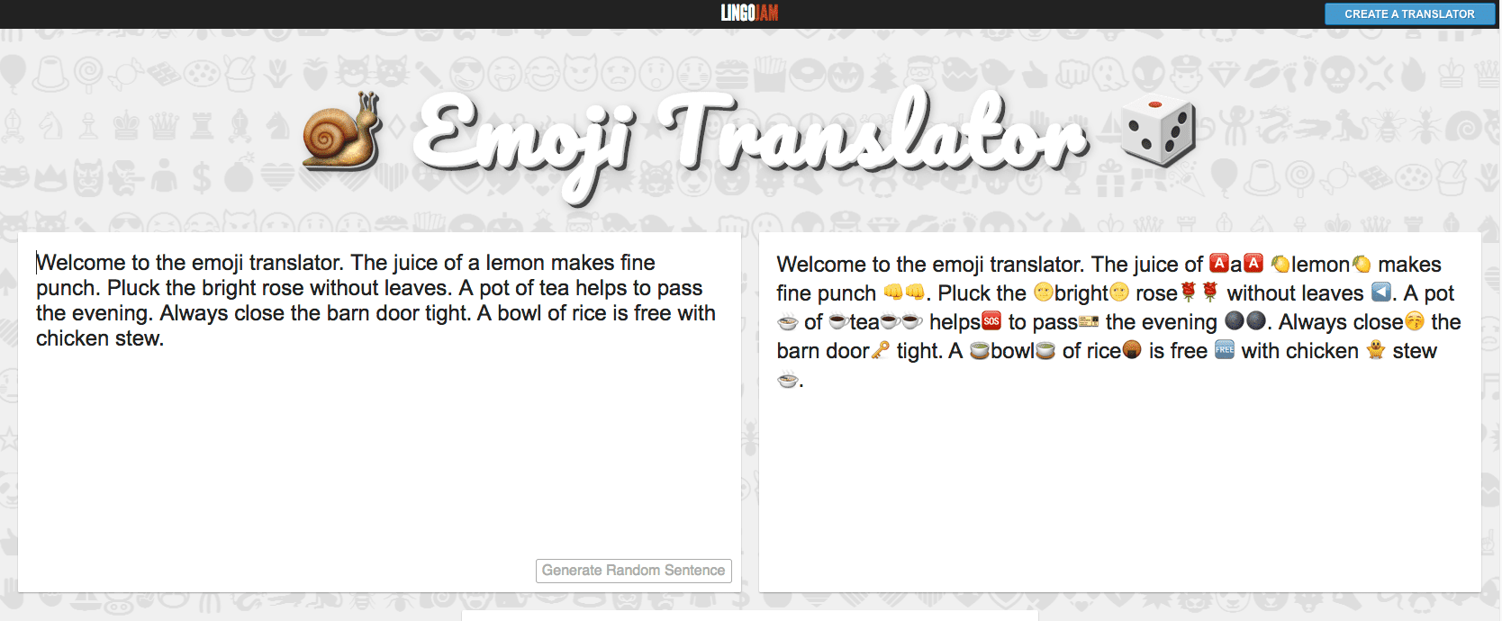 Web aplikace LingoJam Emoji Translator