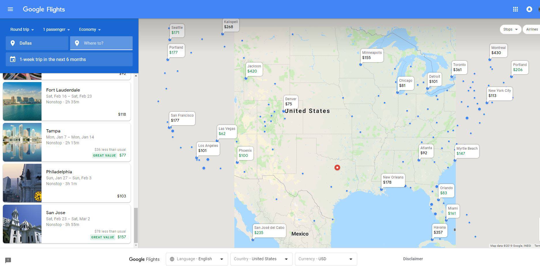 Prozkoumejte destinace na Google Flights