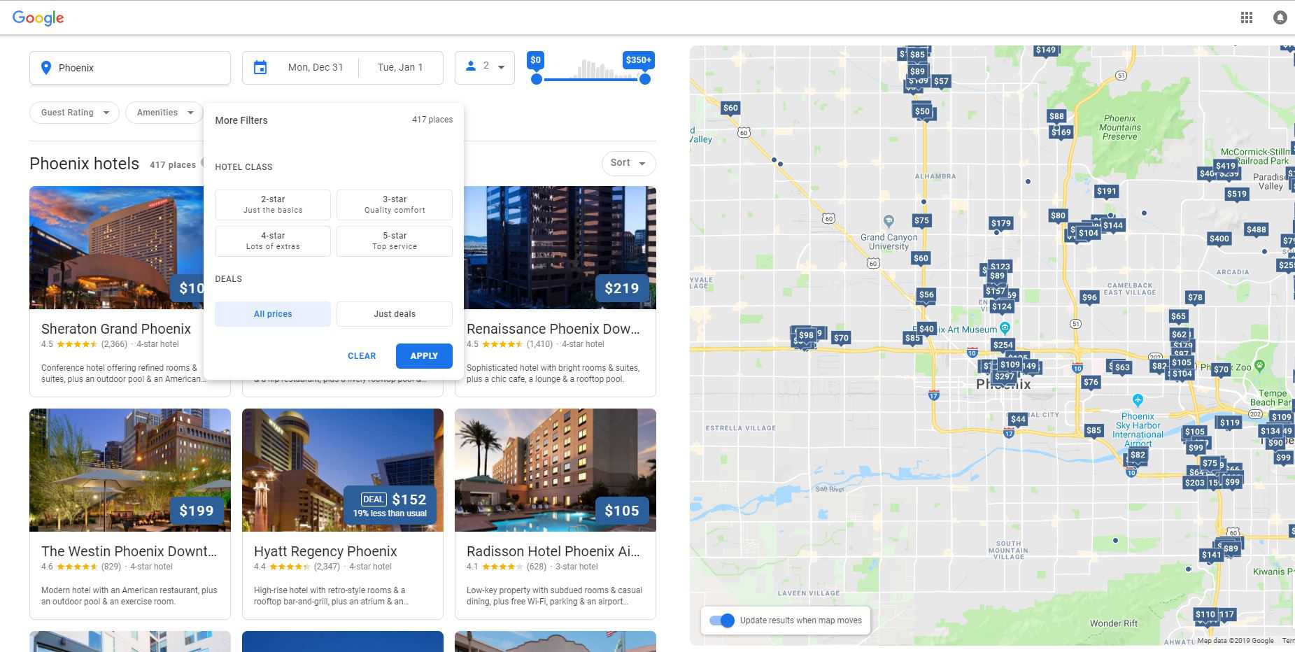 Vyhledávání hotelů na Google