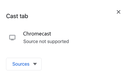 Chybová zpráva zdroje Chromecast není podporována