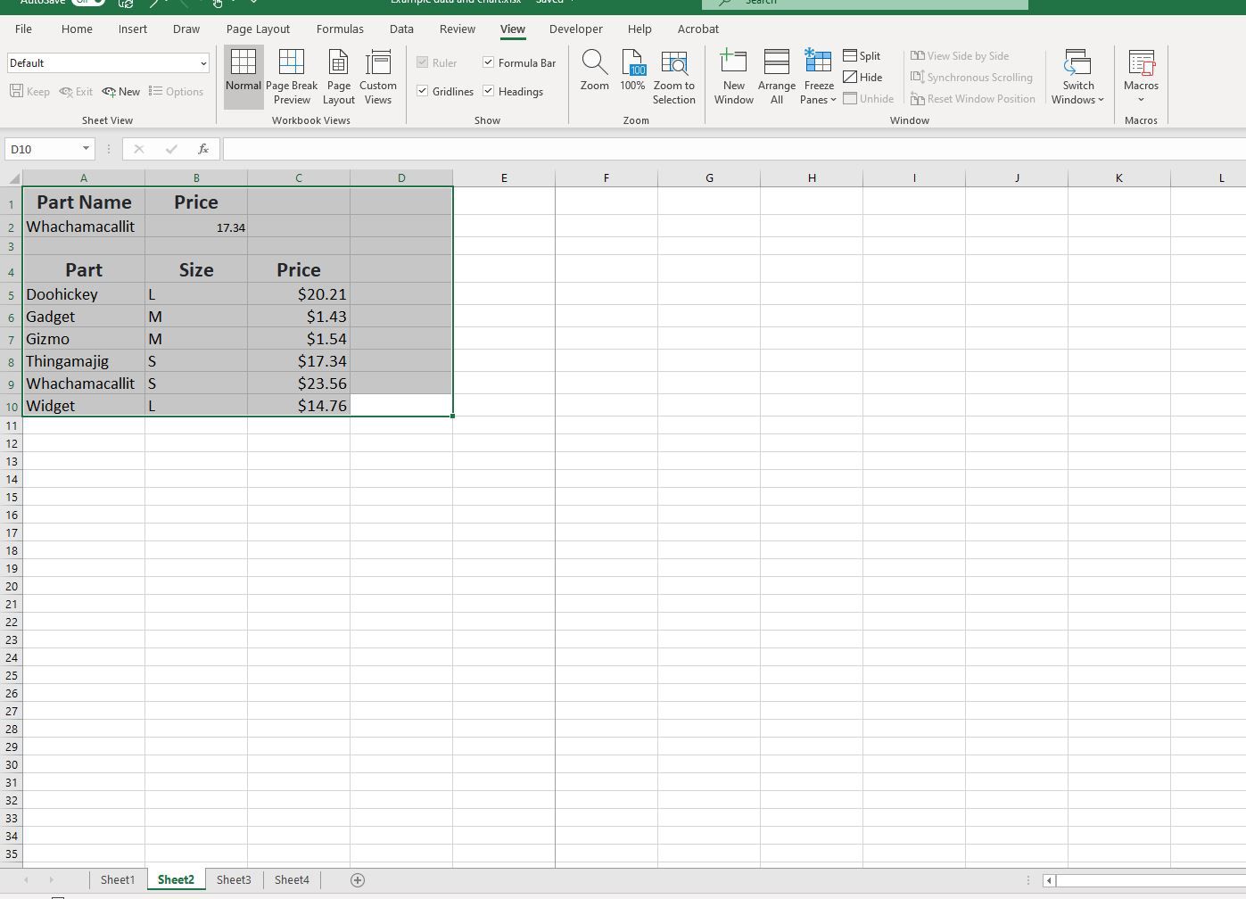 Vybrané buňky v aplikaci Excel