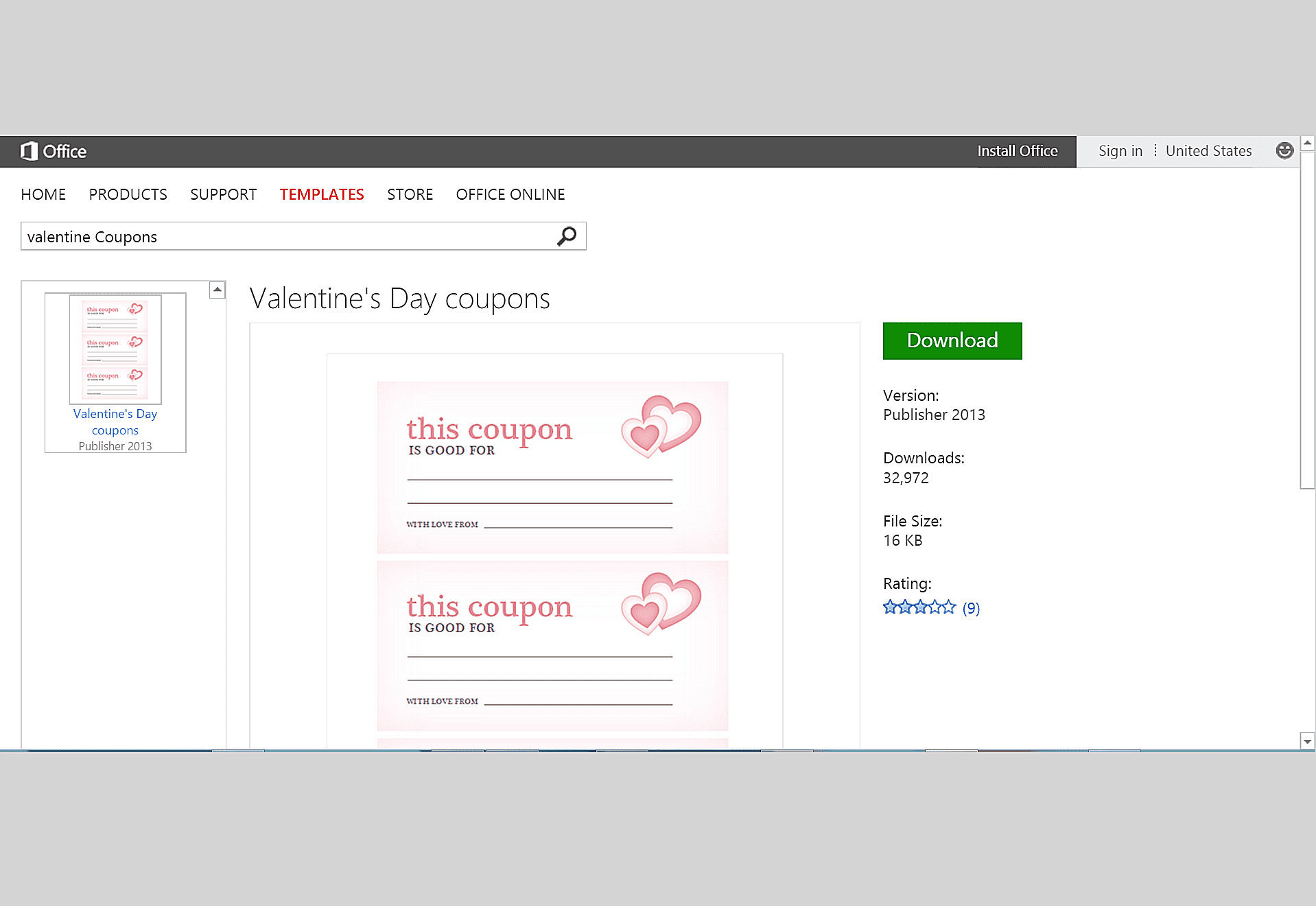 Šablona kupónů Valentýnské srdce pro vydavatele Microsoft