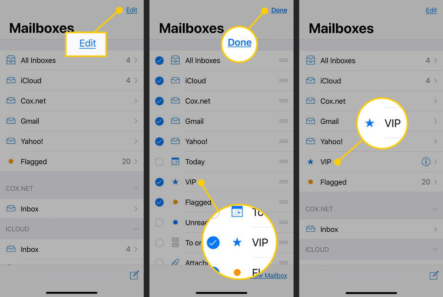 Zobrazení VIP poštovní schránky v iOS Mail