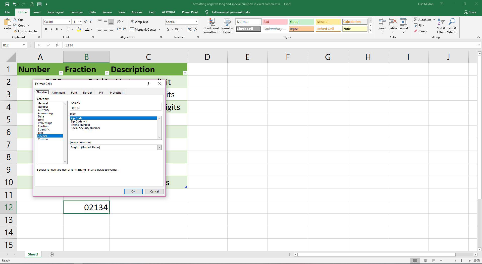 Možnost speciálního formátu buněk v aplikaci Excel 2016