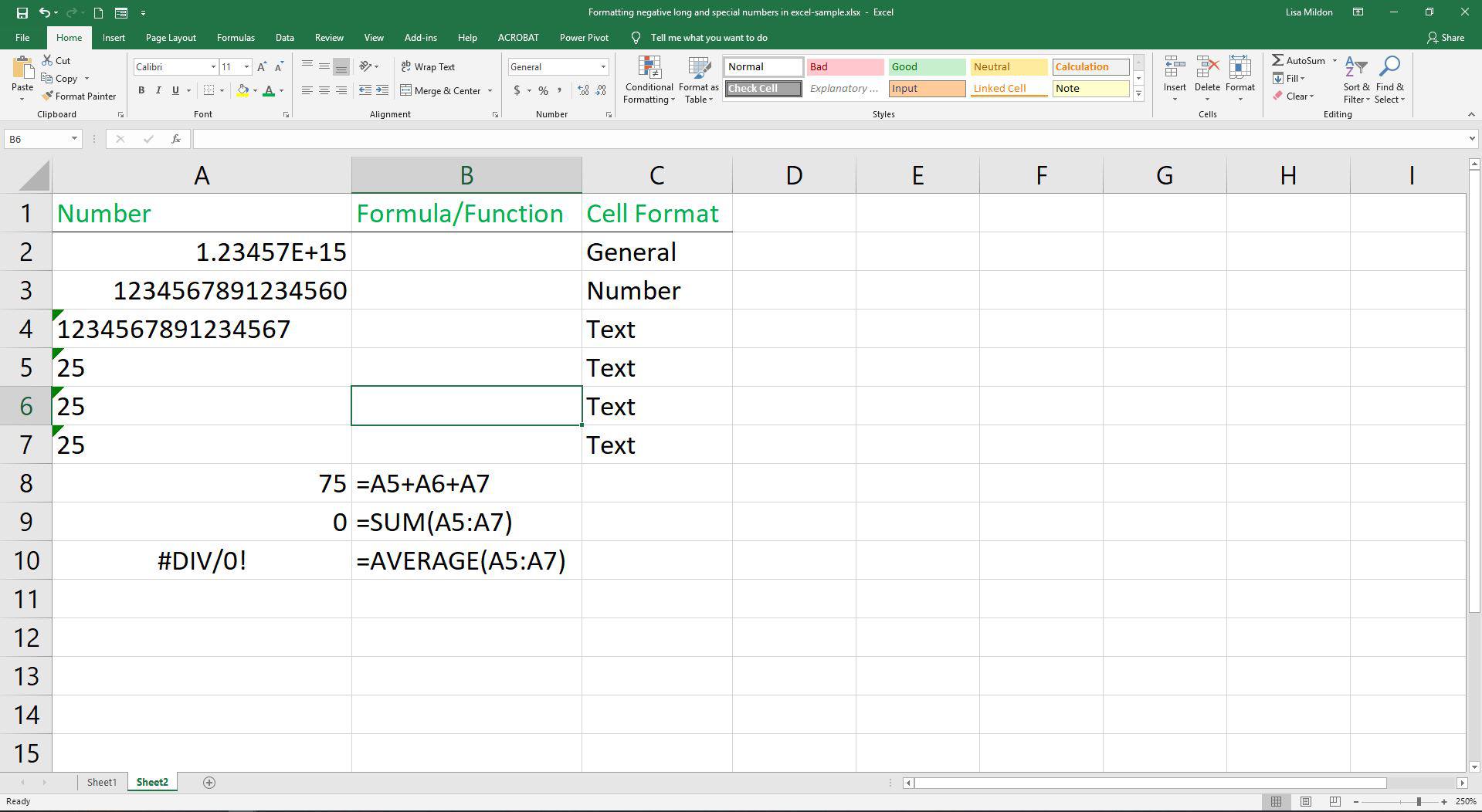 Tabulka aplikace Excel zobrazující text.