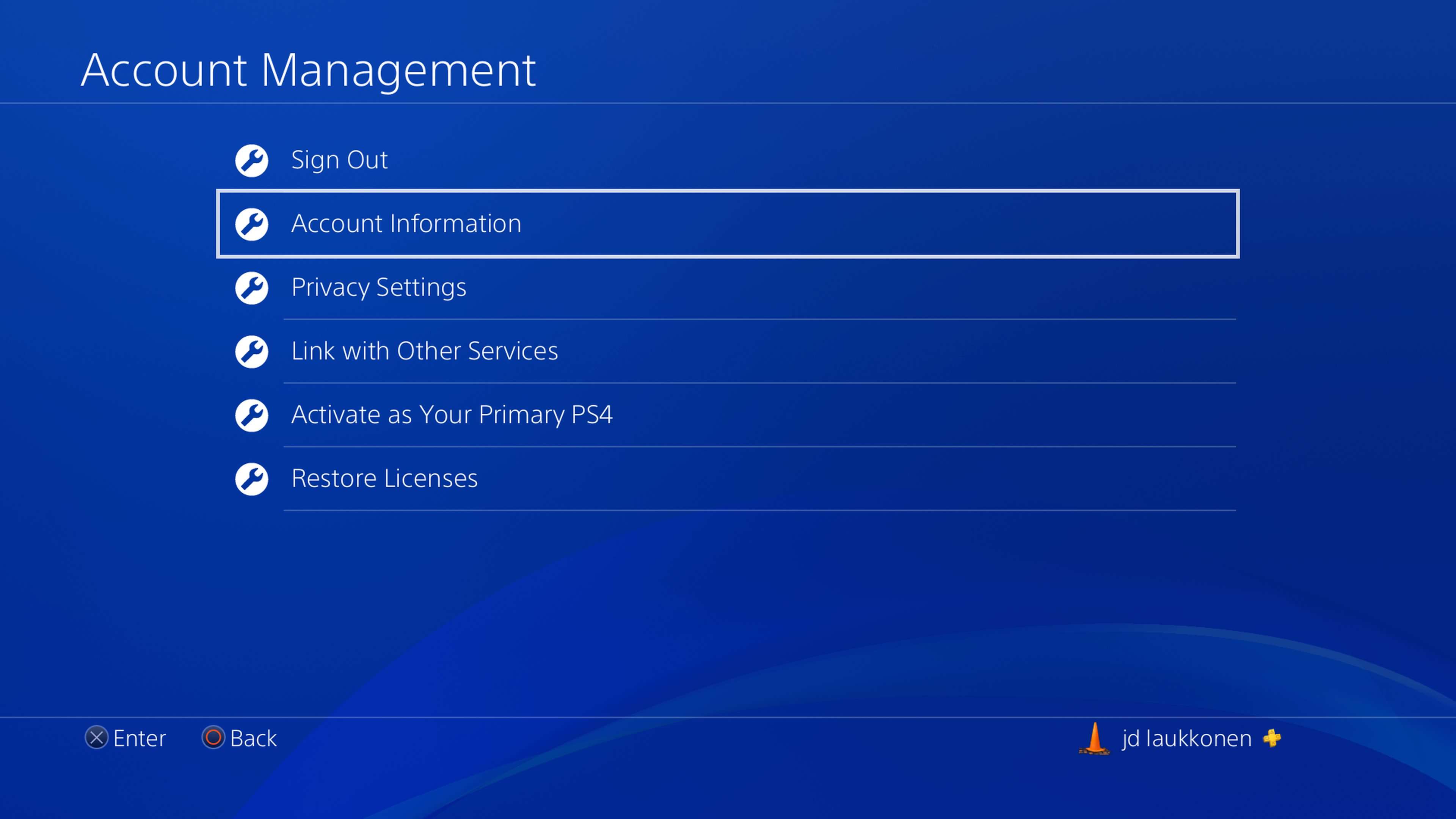 Screenshot správy účtu PS4.