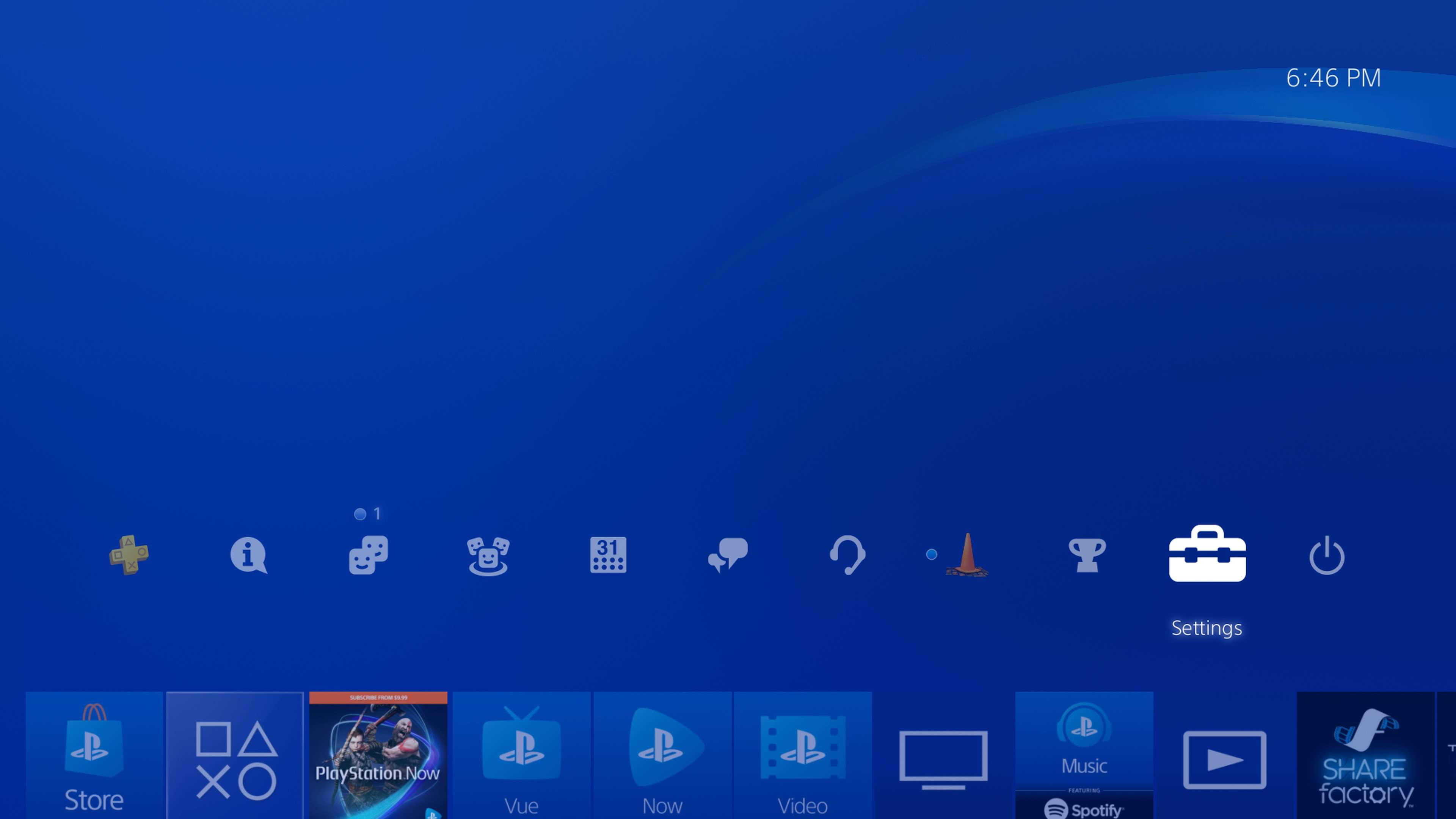Snímek obrazovky domovské obrazovky systému PS4.