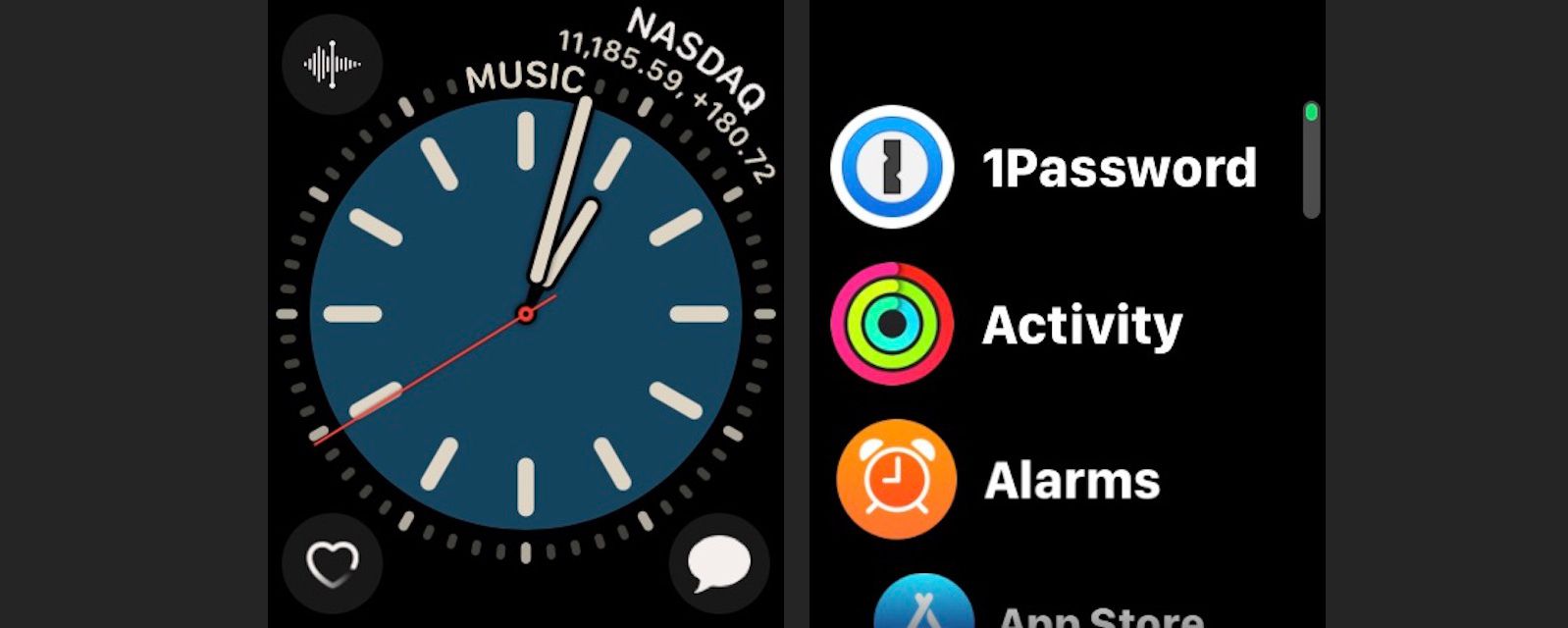 Stiskněte postranní tlačítko na Apple Watch a procházejte aktivními aplikacemi