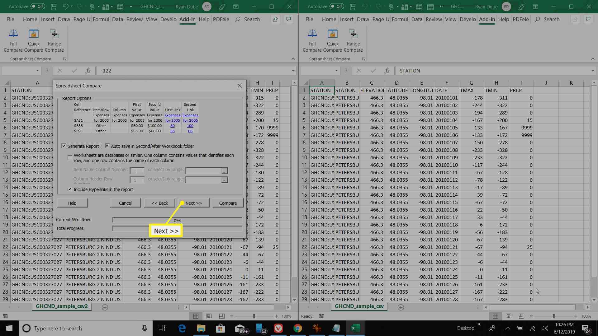 Obrazovka kontroly konfigurace sestavy v aplikaci Excel