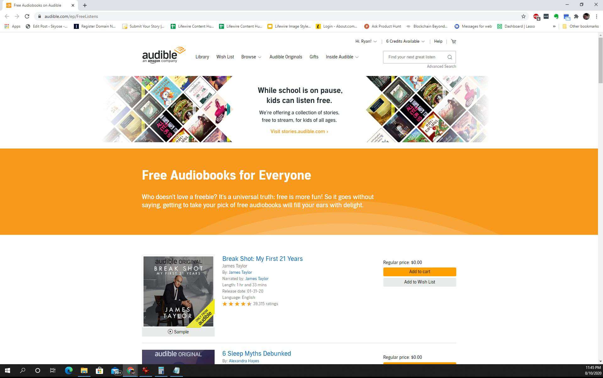 Screenshot bezplatné stránky Audible audioknihy