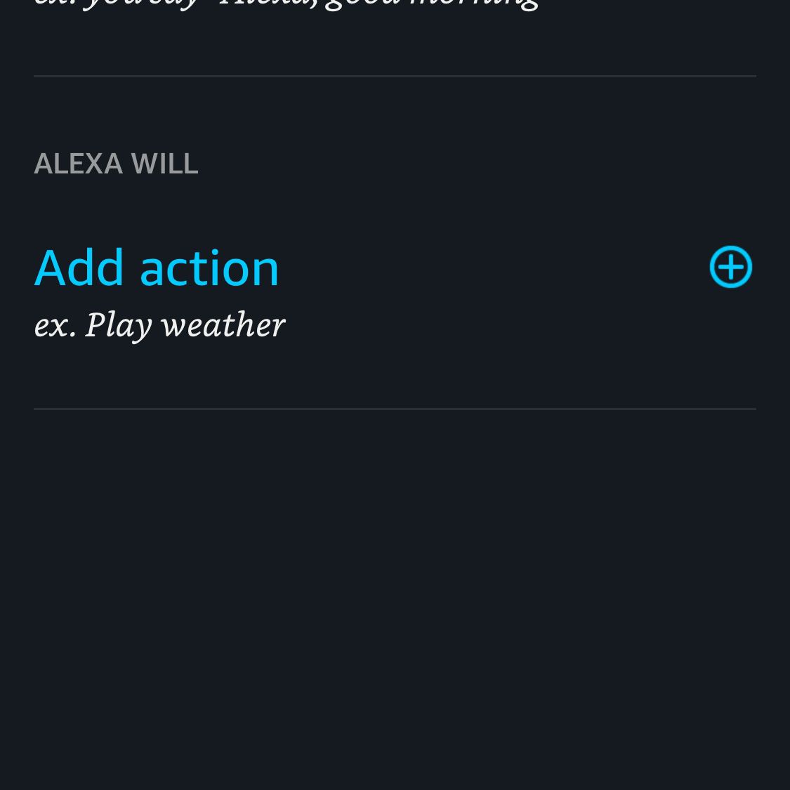 Snímek obrazovky v aplikaci Alexa se zobrazením Přidat akci.
