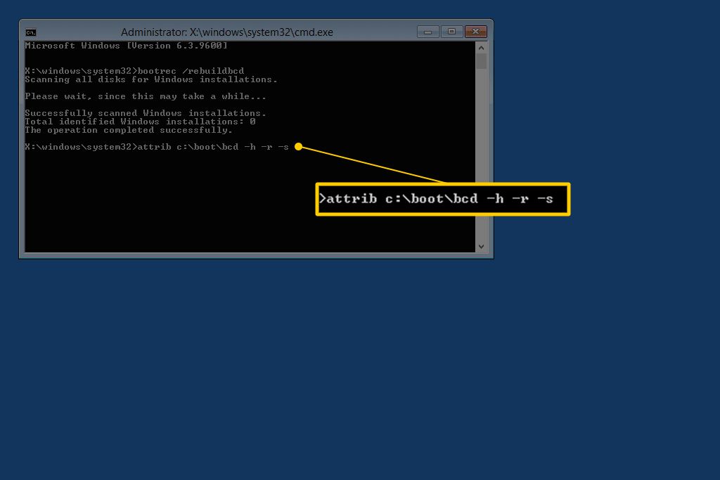 attrib c:  boot  bcd -h -r -s příkaz v konzole