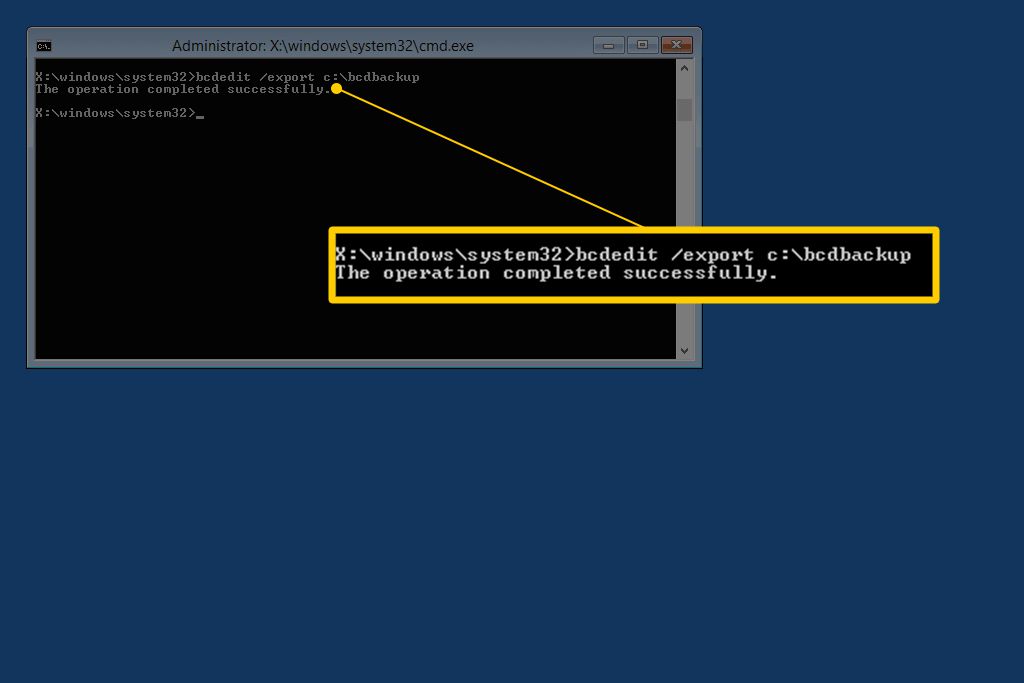 bcdedit / export c:  bcdbackup příkaz v konzole