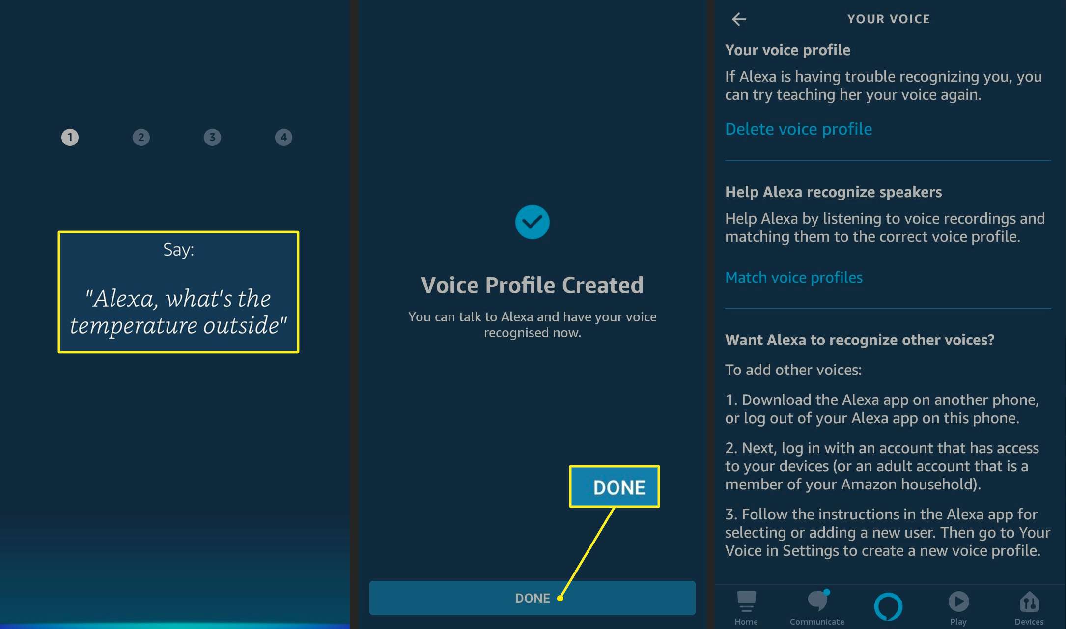 Nastavte hlasové profily Alexa v aplikaci Alexa.