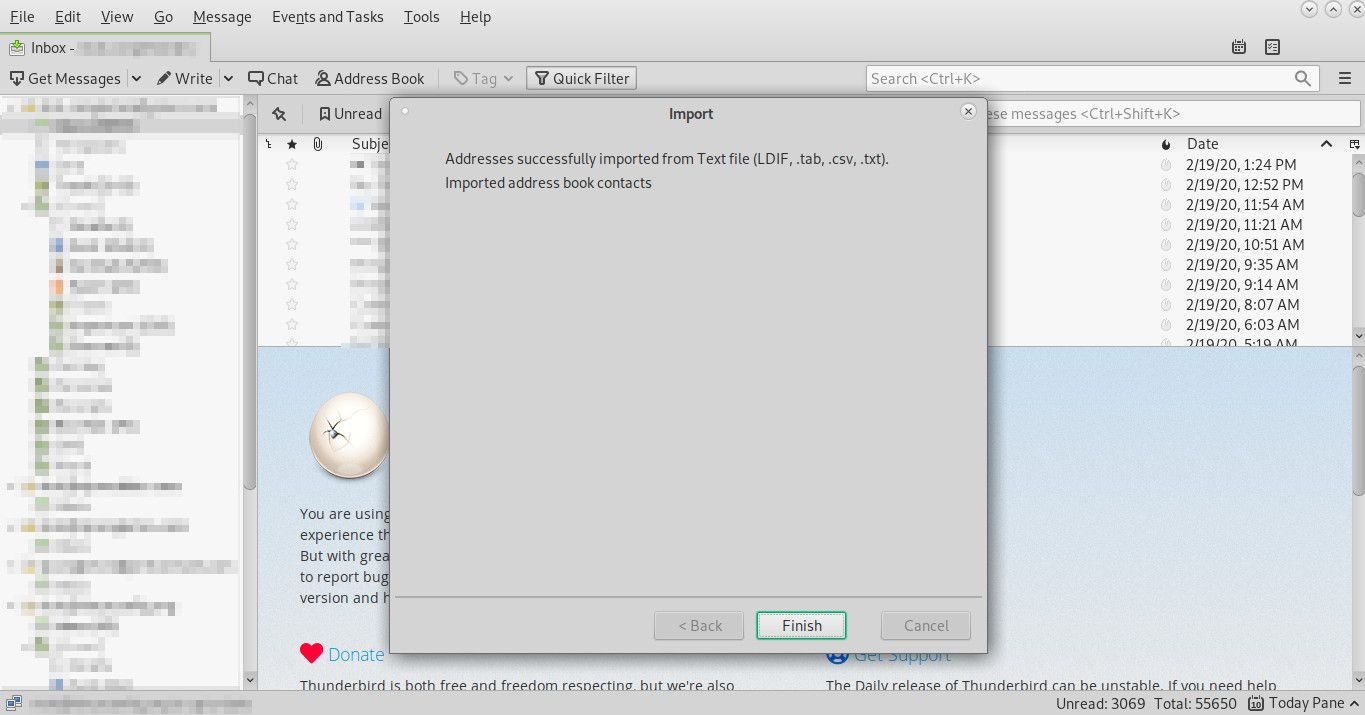 Import kontaktů Thunderbirdu je dokončen