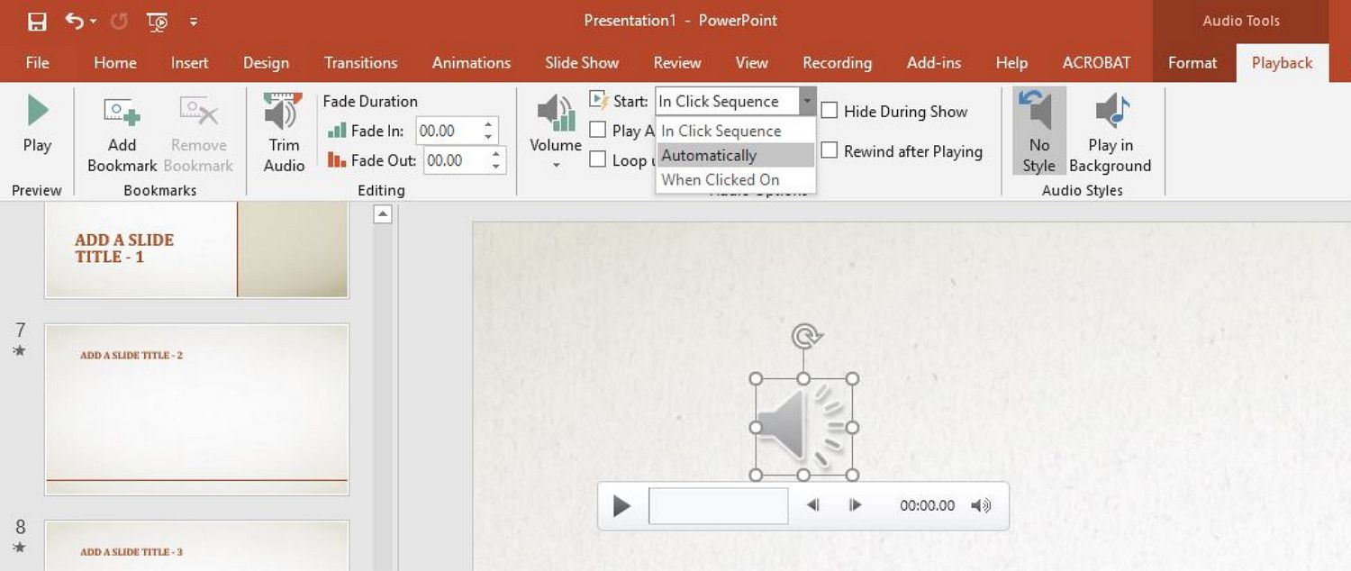 powerpoint automaticky přehrává zvuk