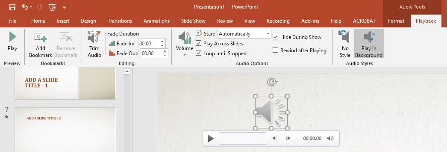 powerpoint přehrává zvuk na pozadí