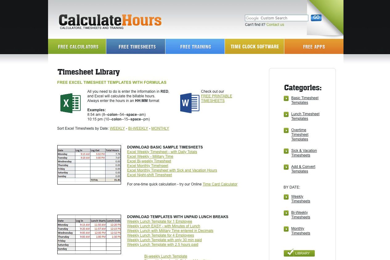 Vypočítejte hodiny bezplatných šablon tabulek aplikace Excel