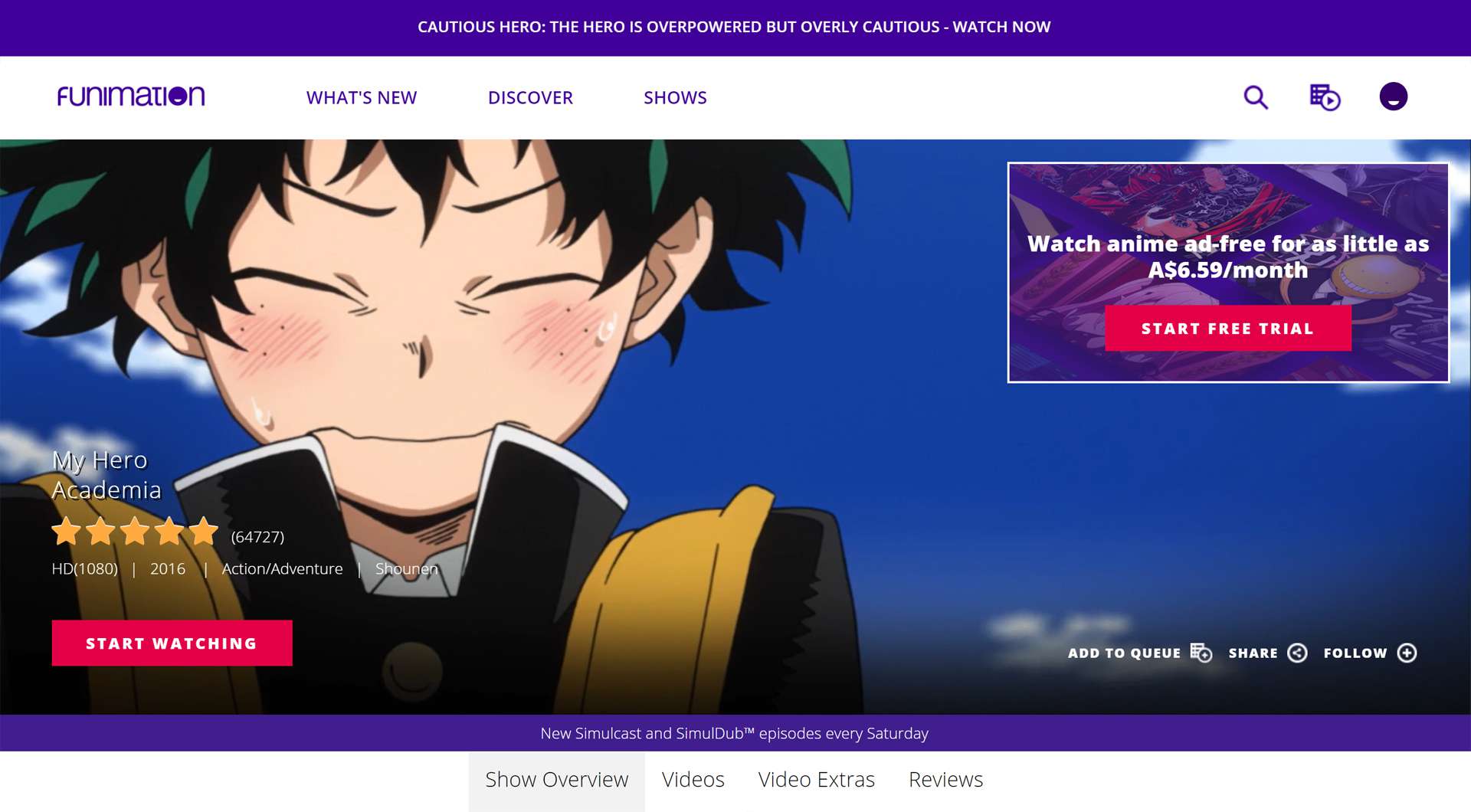 Funimation Nyní služba streamování anime na webu Funimation.