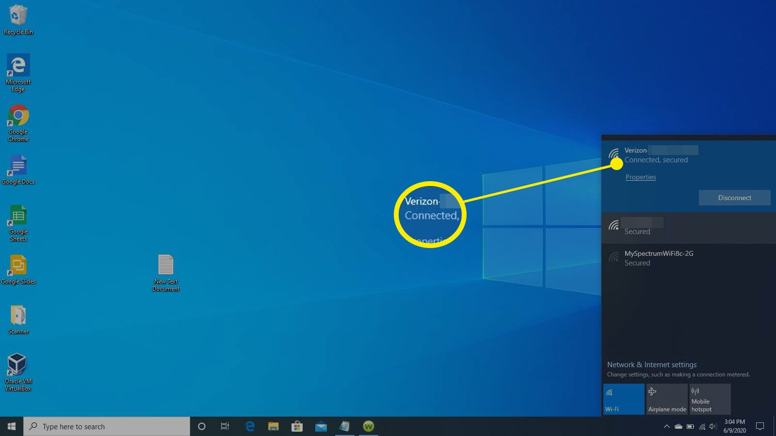 Systém je bezdrátově připojen v systému Windows 10.