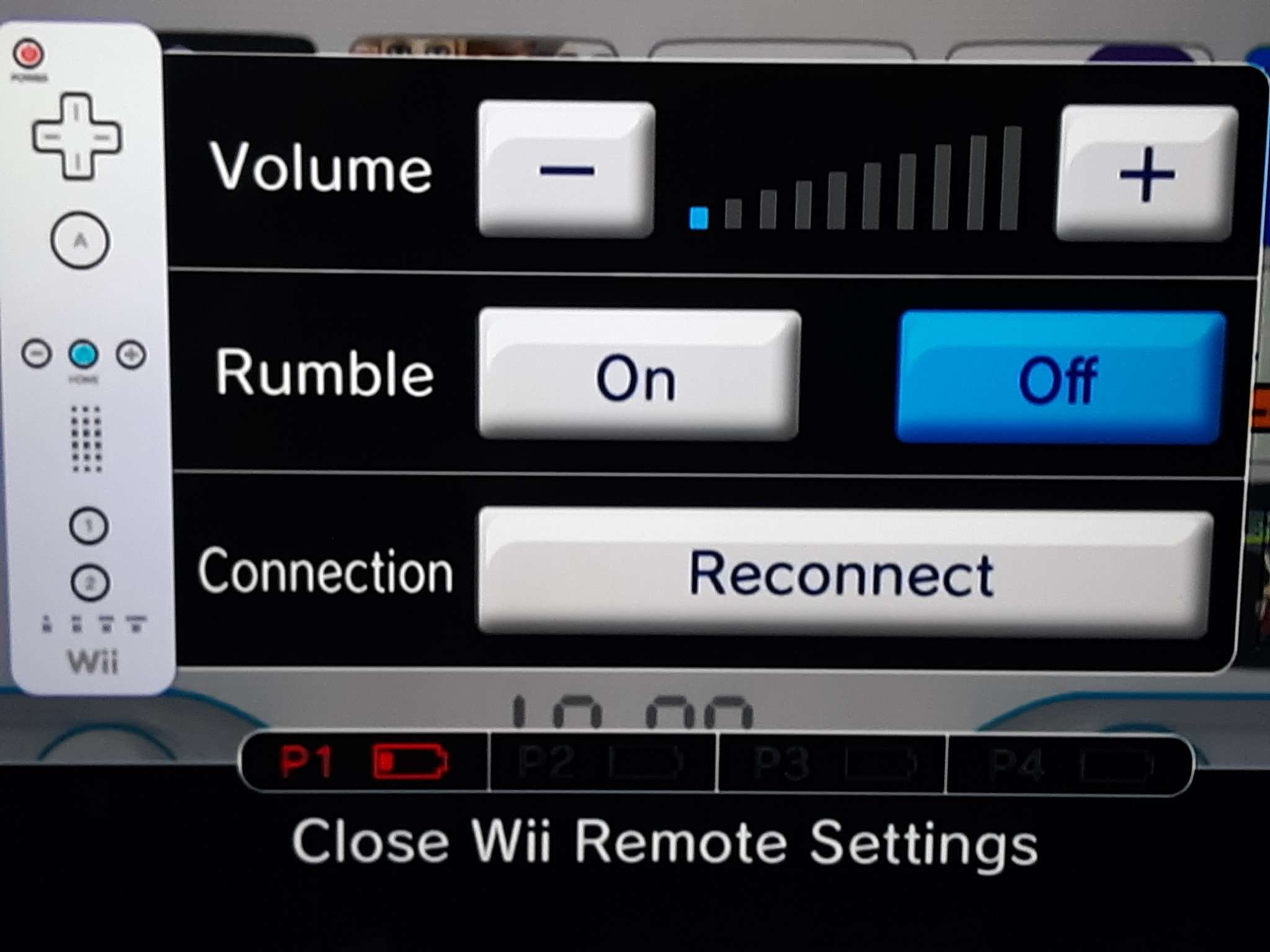 Znovu se připojte v nabídce Wii Remote Settings