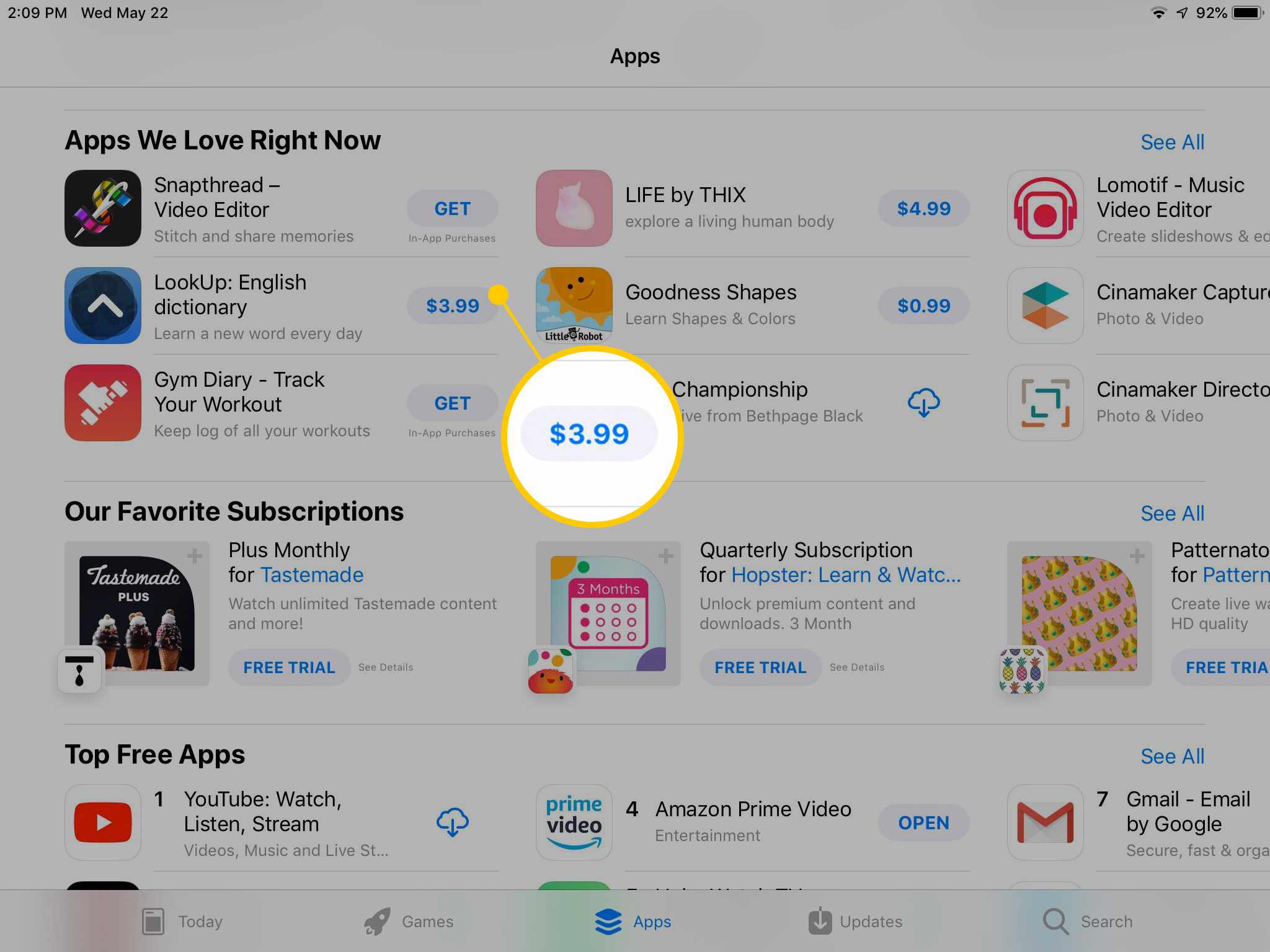 Aplikace LookUp v App Store na iPadu