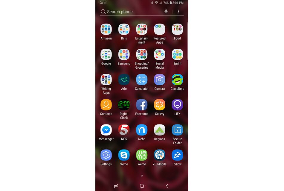 Screenshoty ze zařízení Samsung Galaxy zobrazující složku zabezpečení.