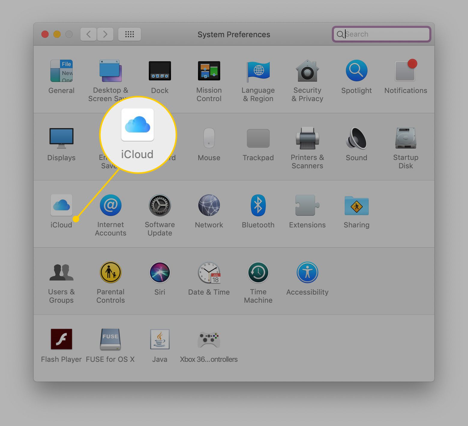 Ikona iCloud v Předvolbách systému