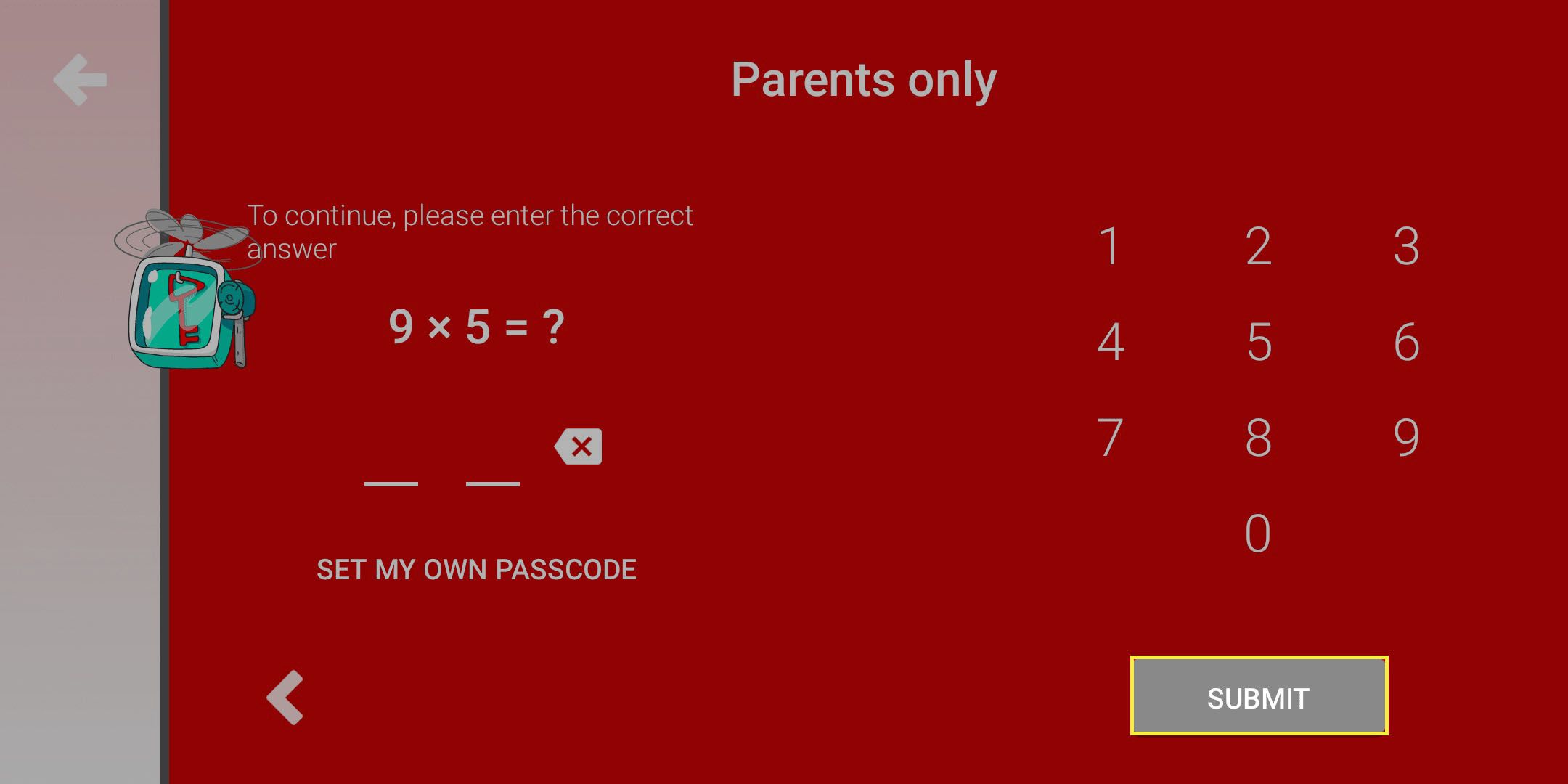 Přístup rodičovské kontroly k YouTube Kids.