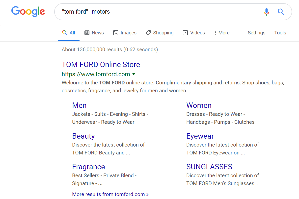 Výsledky vyhledávání Google pro Tom Ford